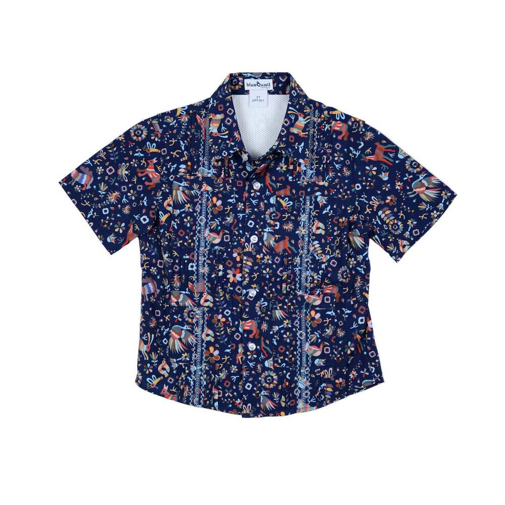 NEW BLUE QUAIL CLOTHING CO. boy's short sleeve guayabera shirt in fall otomi